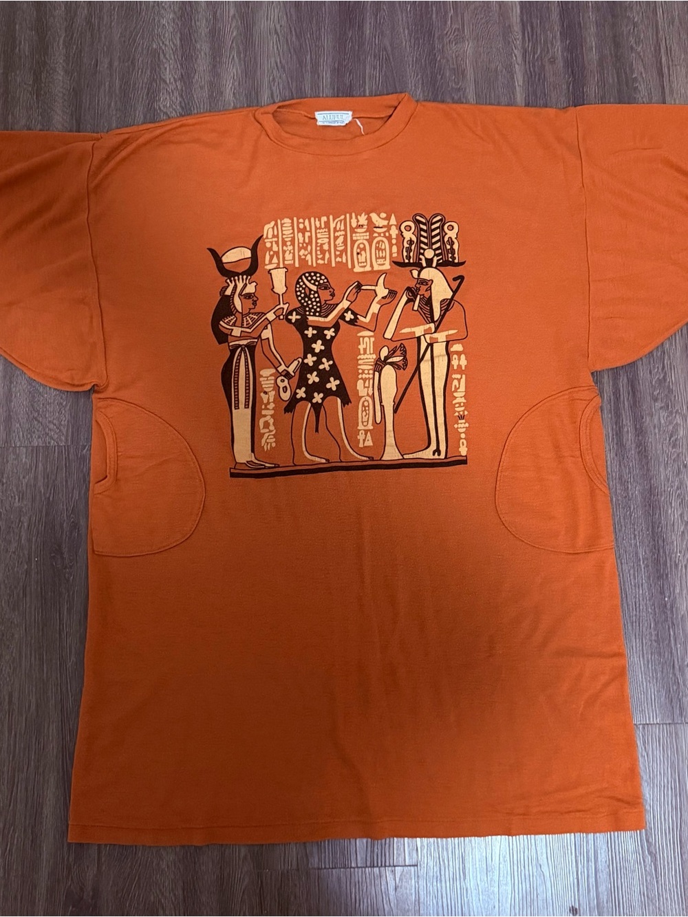 Vintage Japanese ALUFUL brunt orange Egyptian  graphic sweater dress dolman